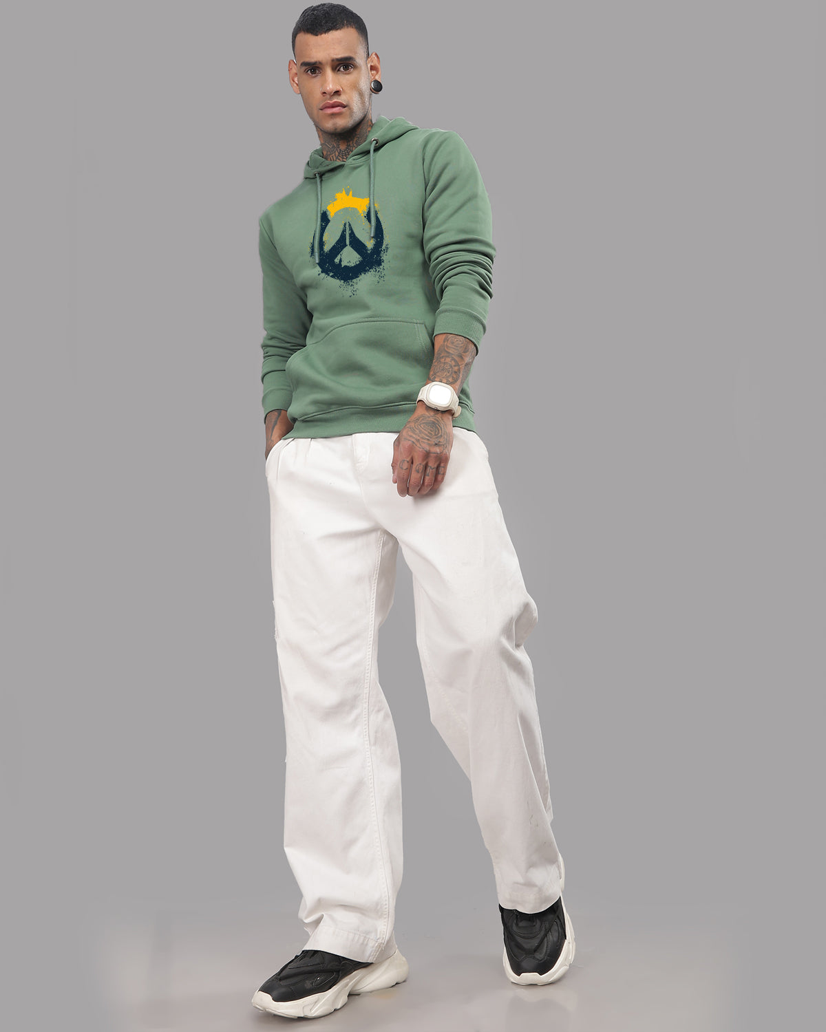 Men Green Long Lasting Printed Hoodie