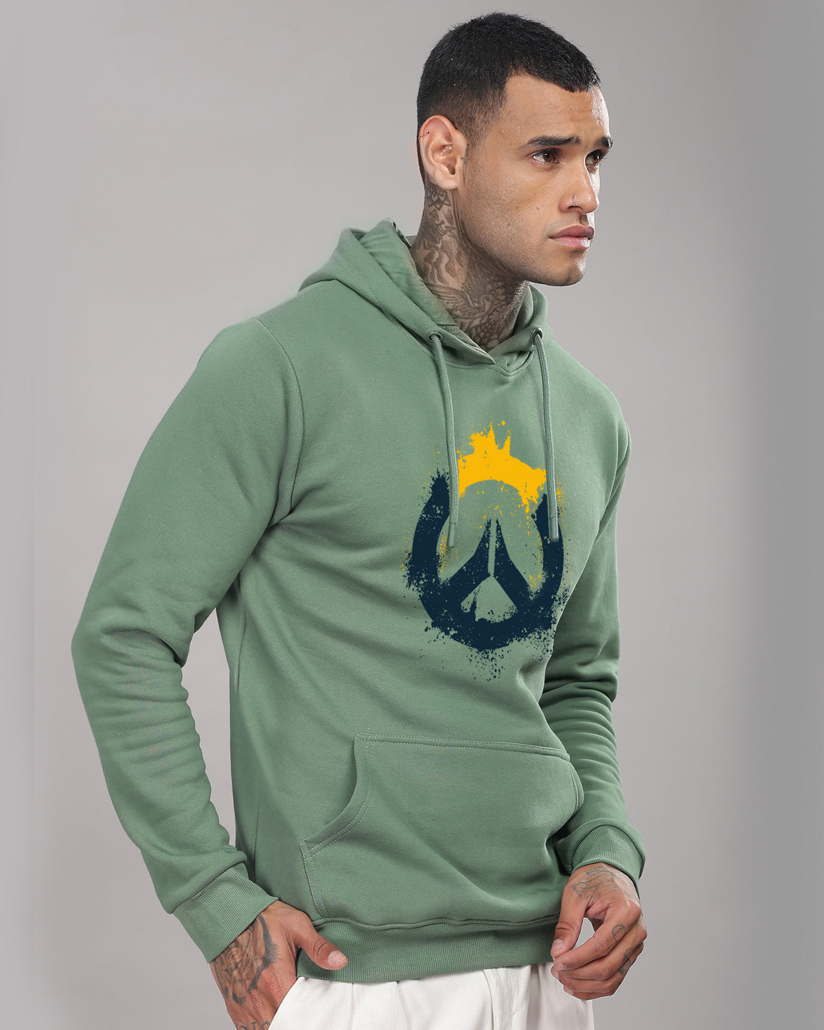 Men Green Long Lasting Printed Hoodie
