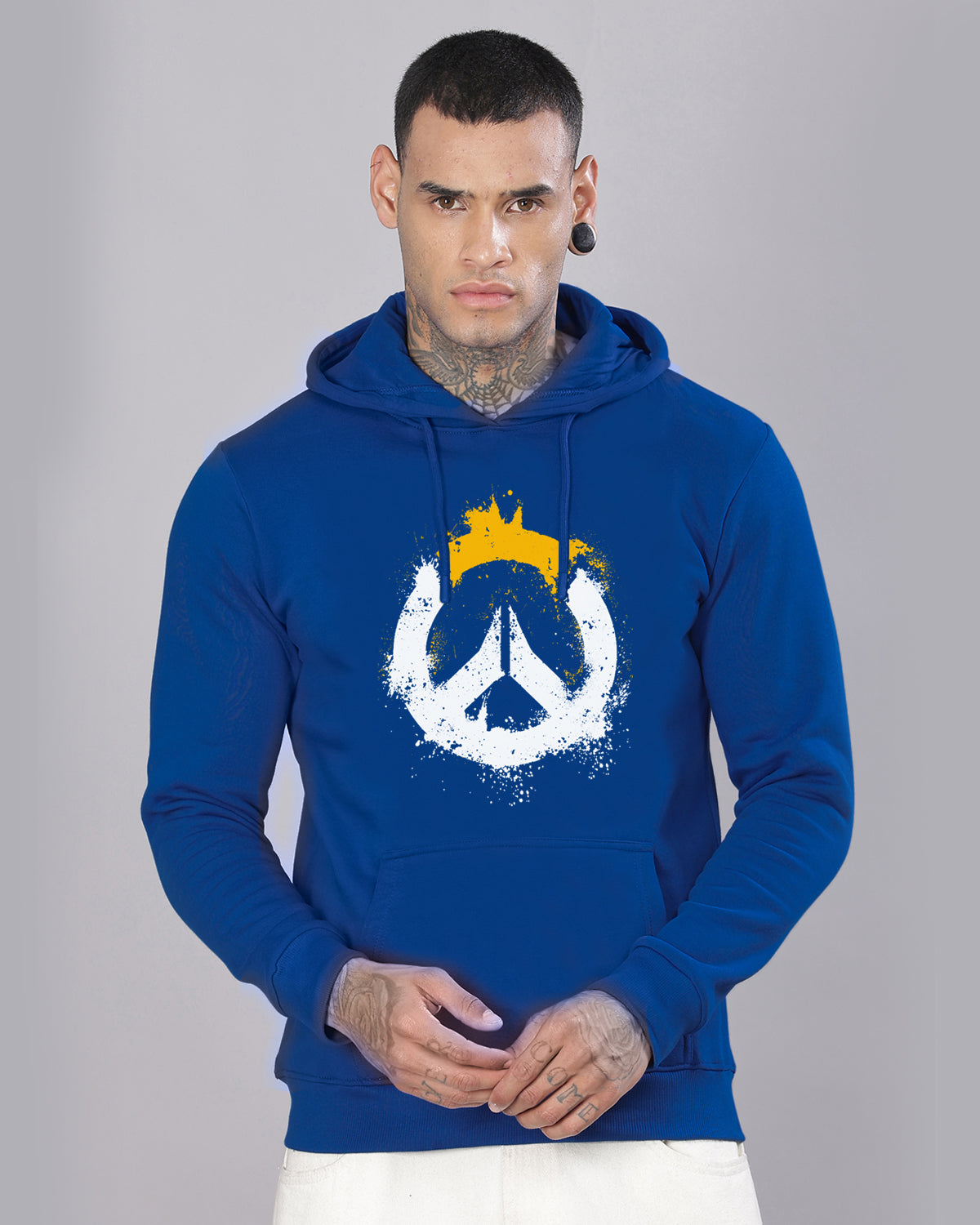 Men Blue Long Lasting Printed Hoodie