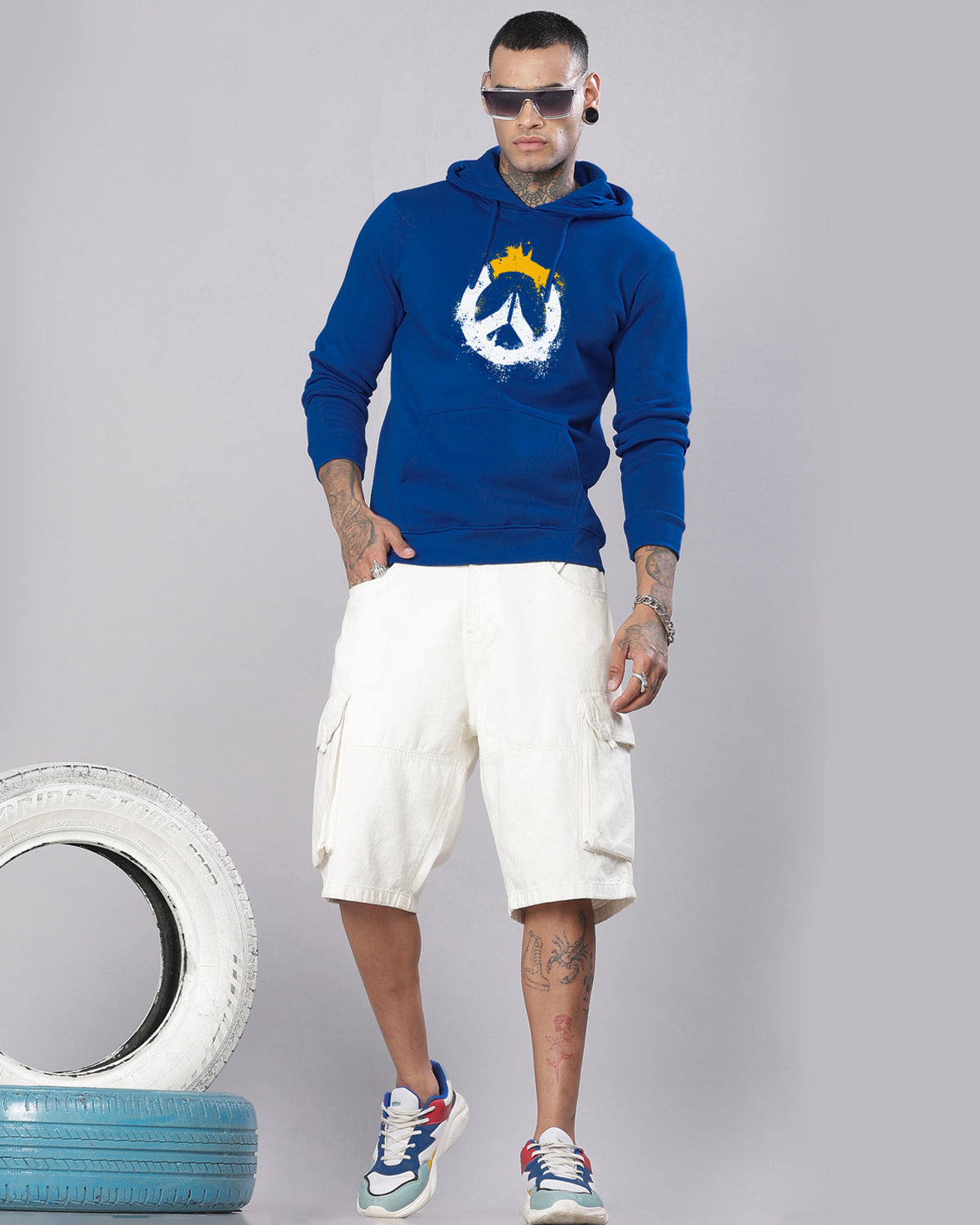 Men Blue Long Lasting Printed Hoodie