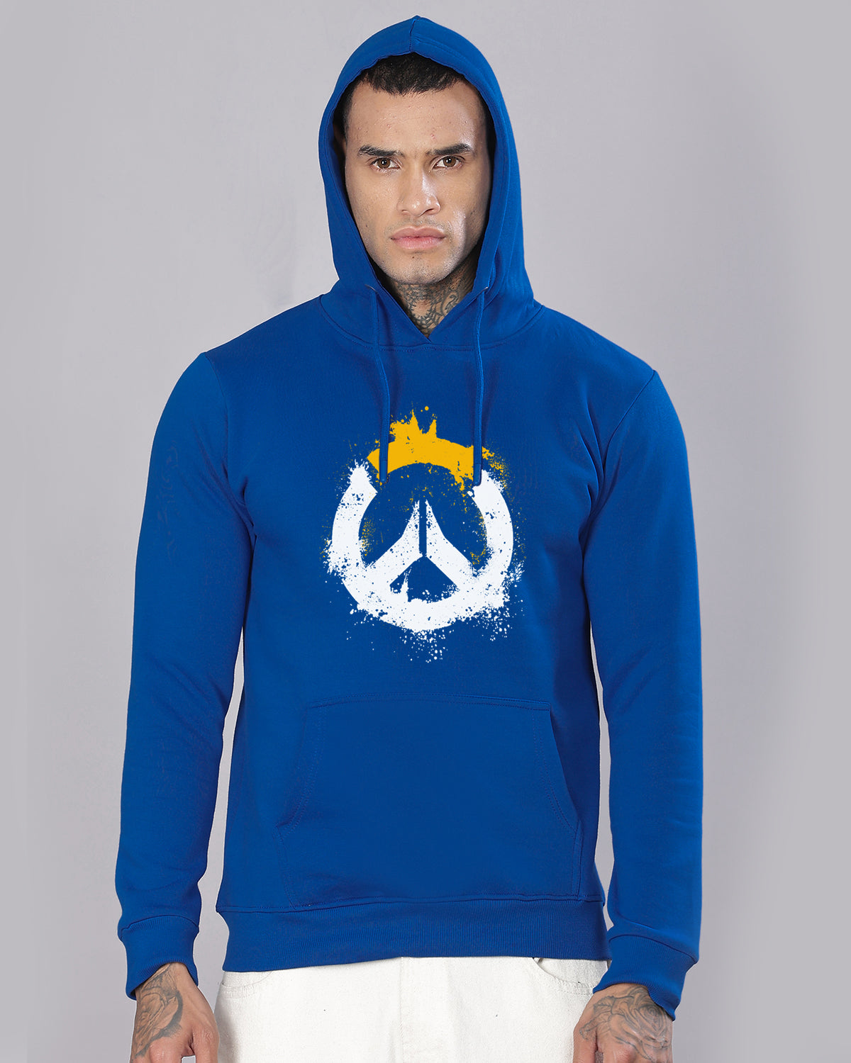 Men Blue Long Lasting Printed Hoodie