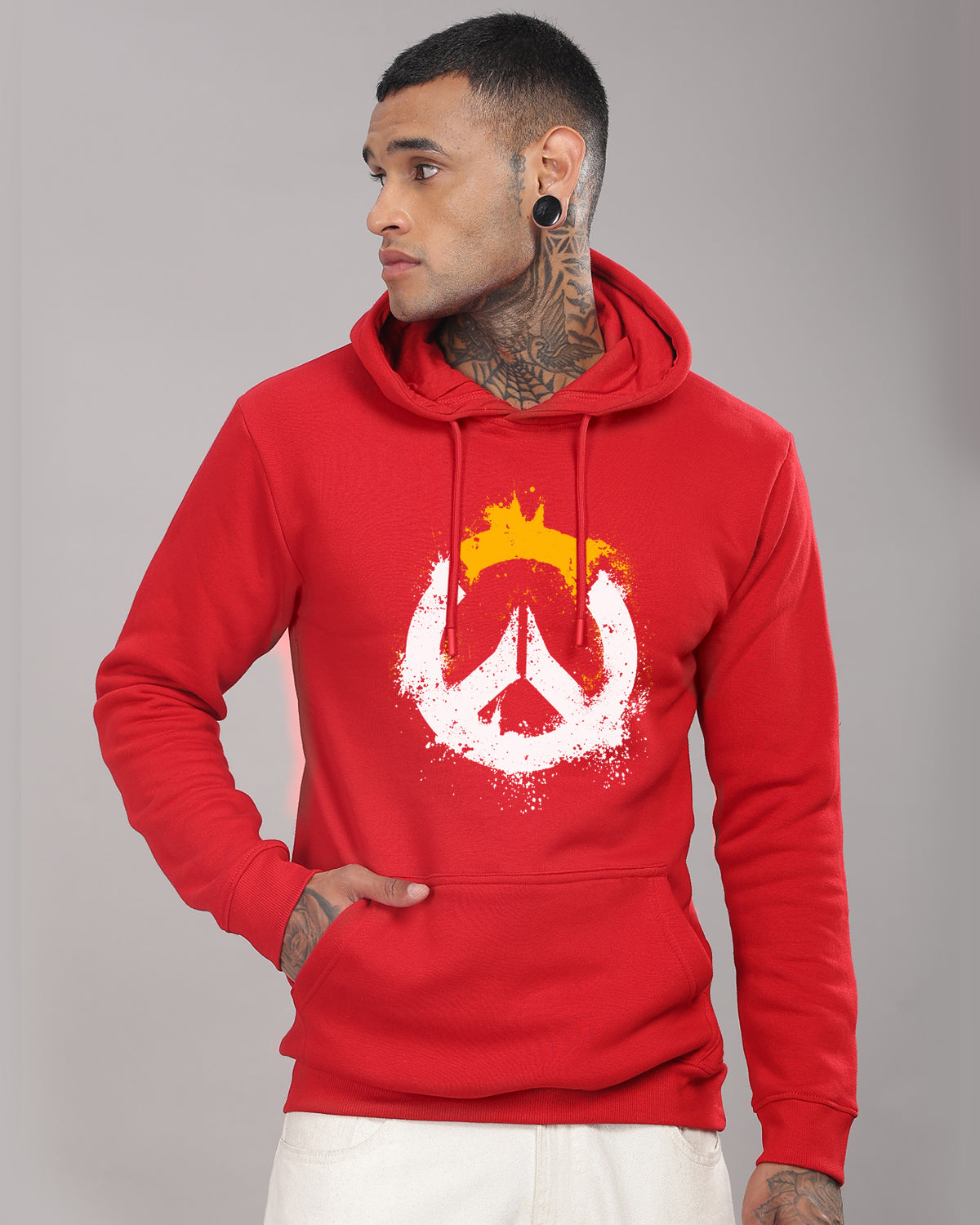 Men Red Long Lasting Printed Hoodie