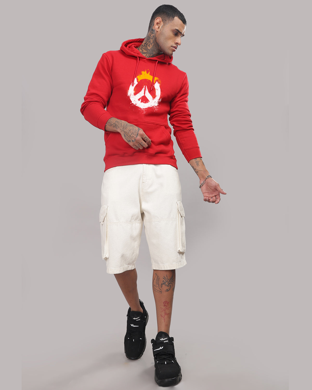 Men Red Long Lasting Printed Hoodie