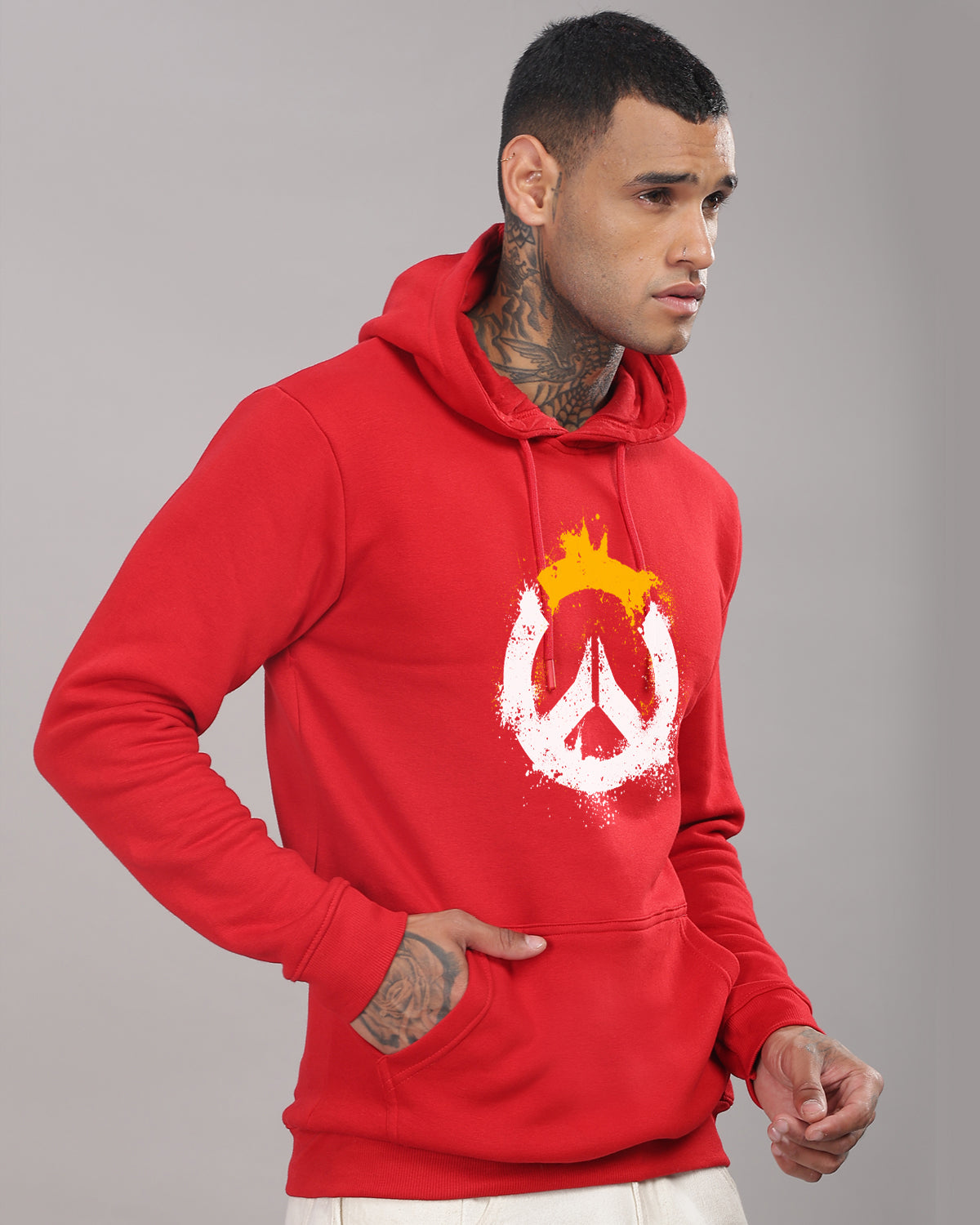 Men Red Long Lasting Printed Hoodie