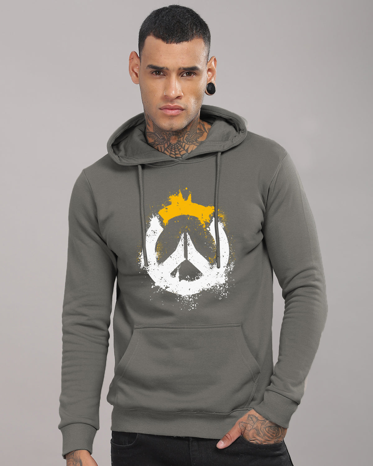 Men Grey Long Lasting Printed Hoodie