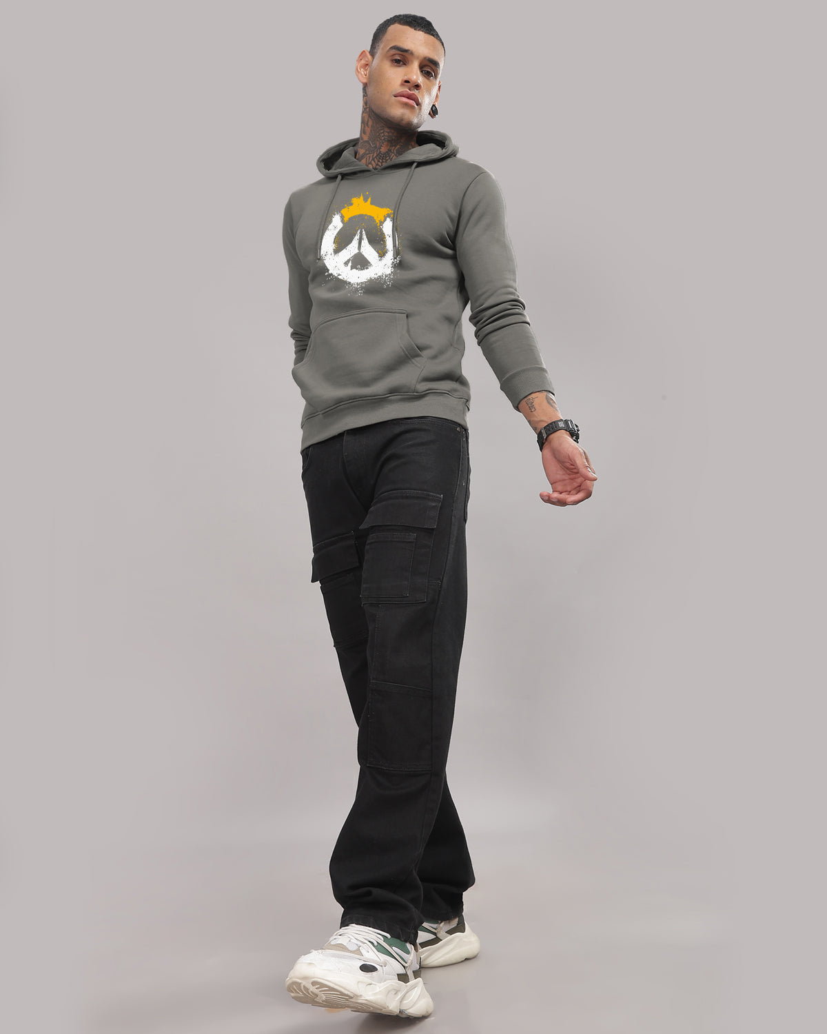 Men Grey Long Lasting Printed Hoodie