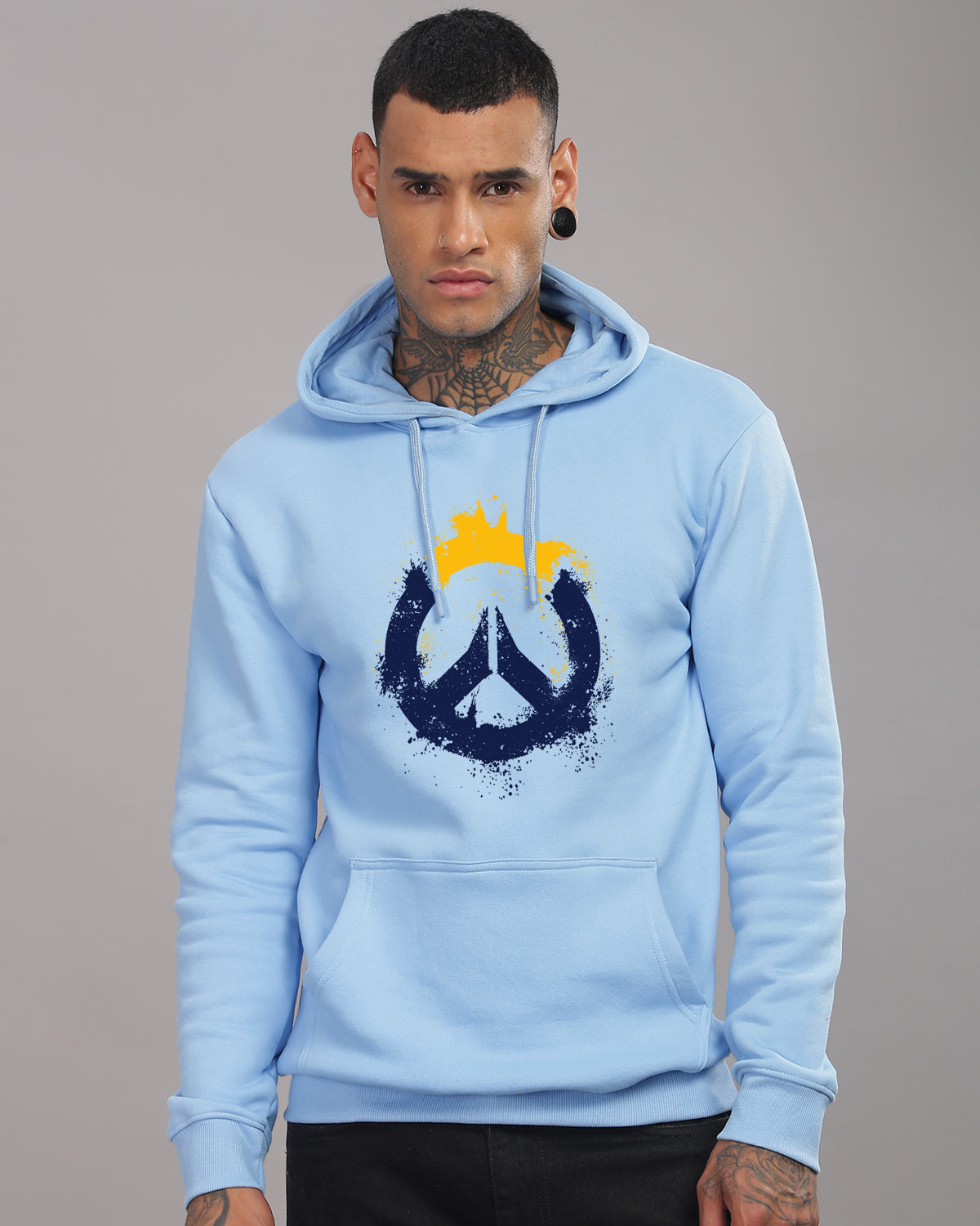 Men Sky Blue Long Lasting Printed Hoodie
