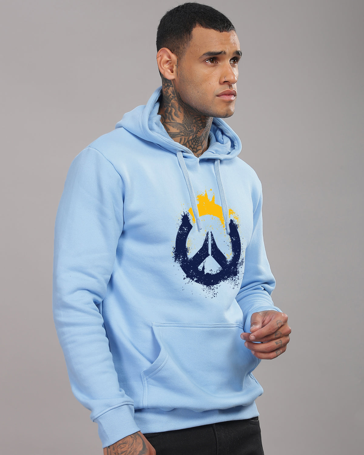 Men Sky Blue Long Lasting Printed Hoodie