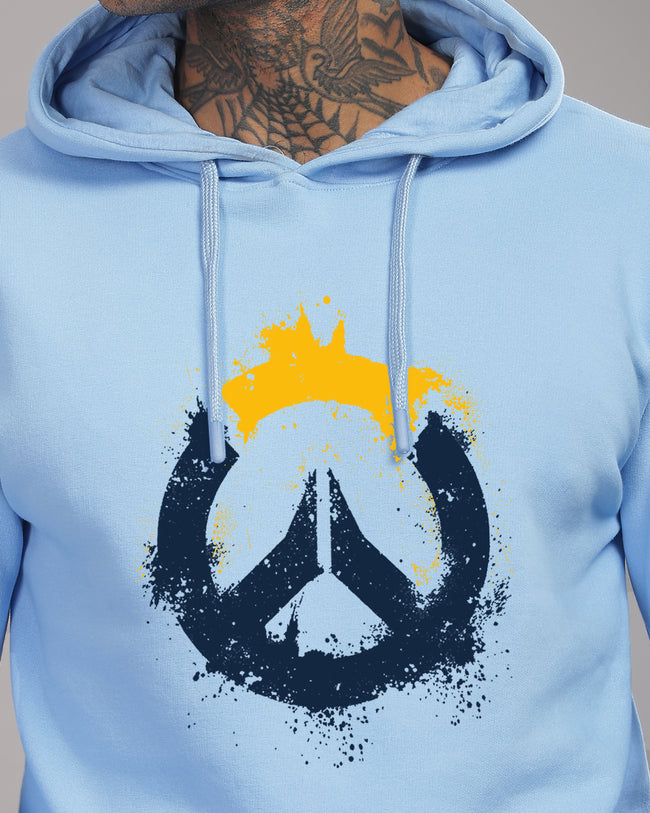 Men Sky Blue Long Lasting Printed Hoodie