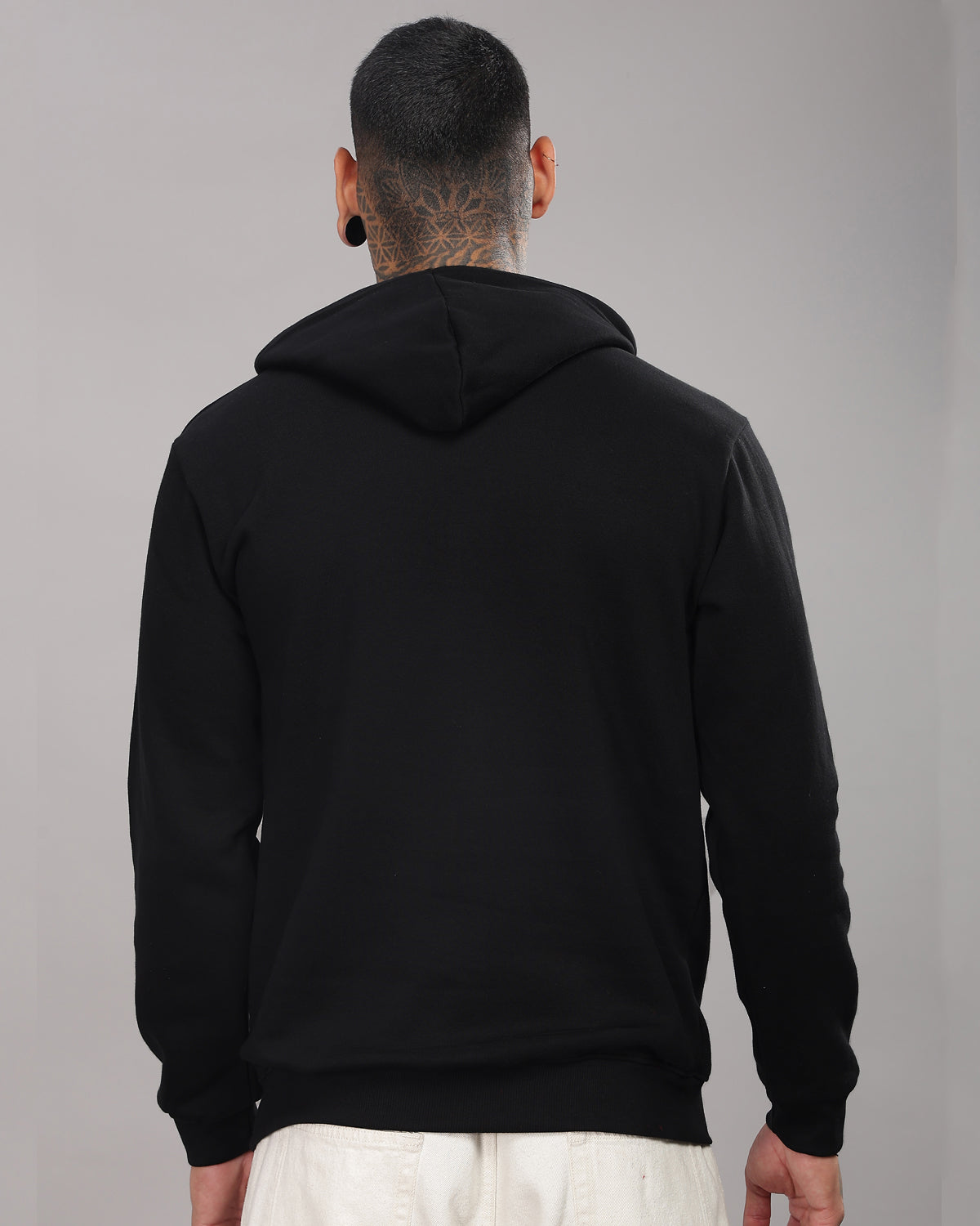 Men Black Cotton Fleece Hoodie