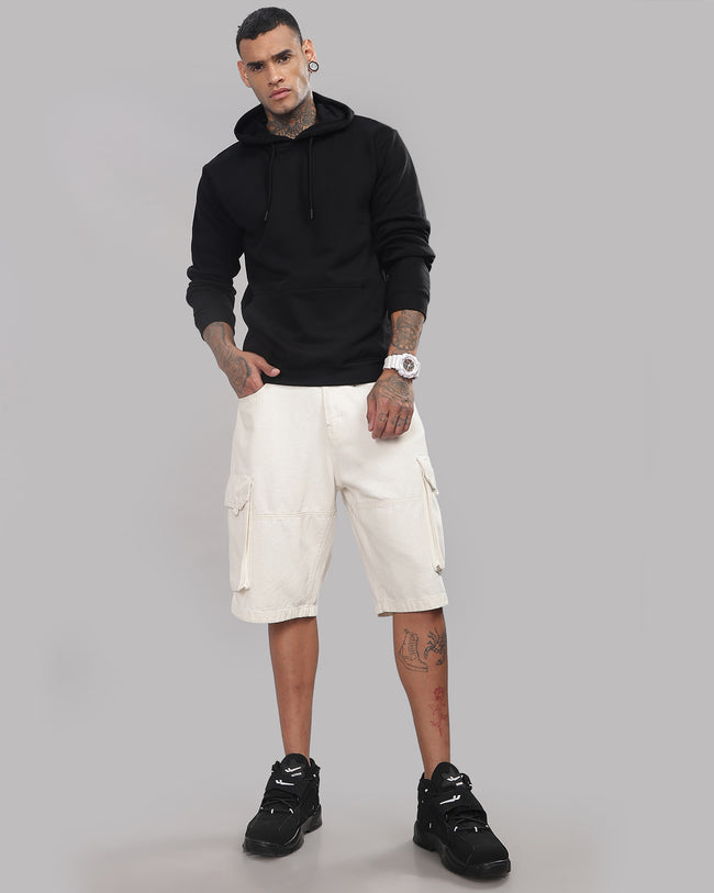 Men Black Cotton Fleece Hoodie