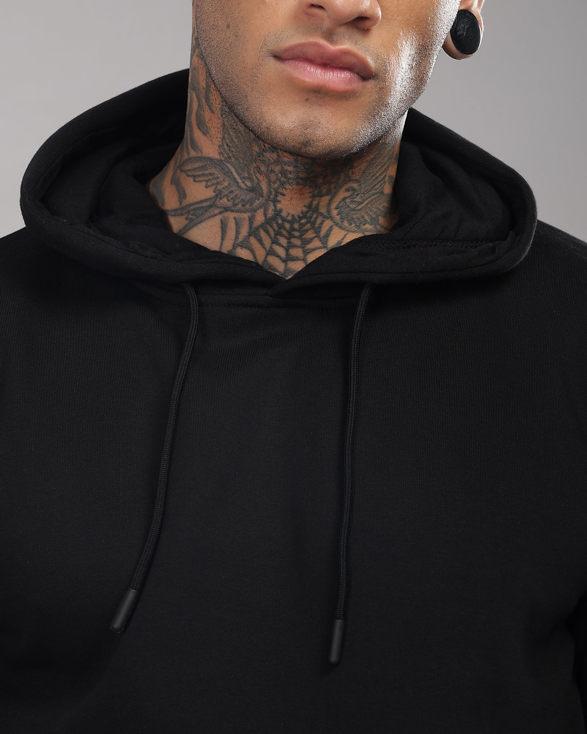 Men Black Cotton Fleece Hoodie