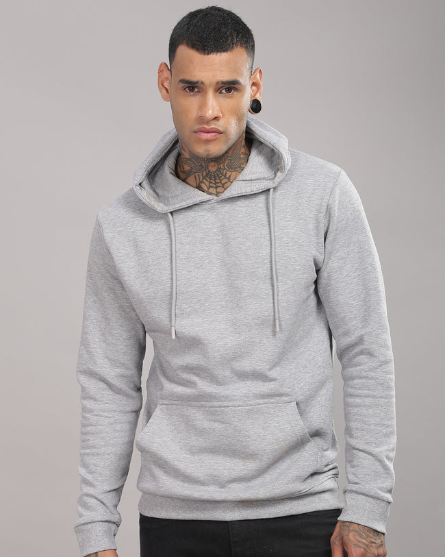 Men Grey Cotton Fleece Hoodie