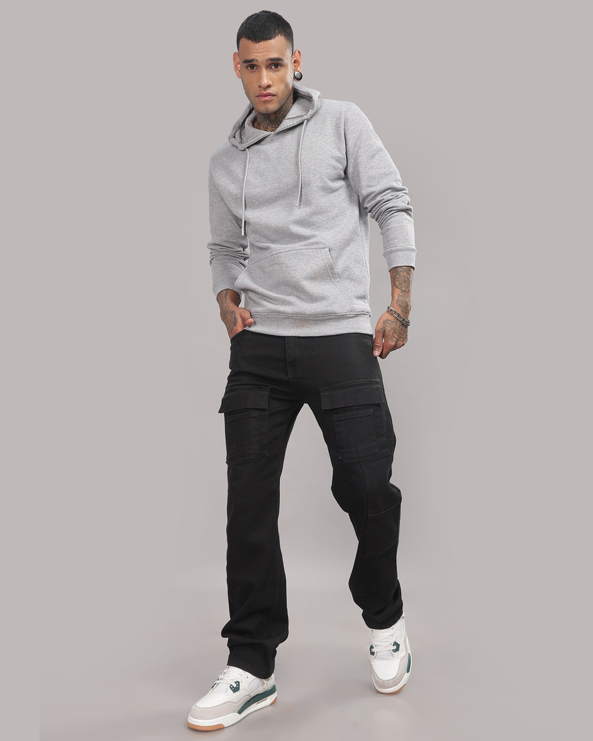 Men Grey Cotton Fleece Hoodie
