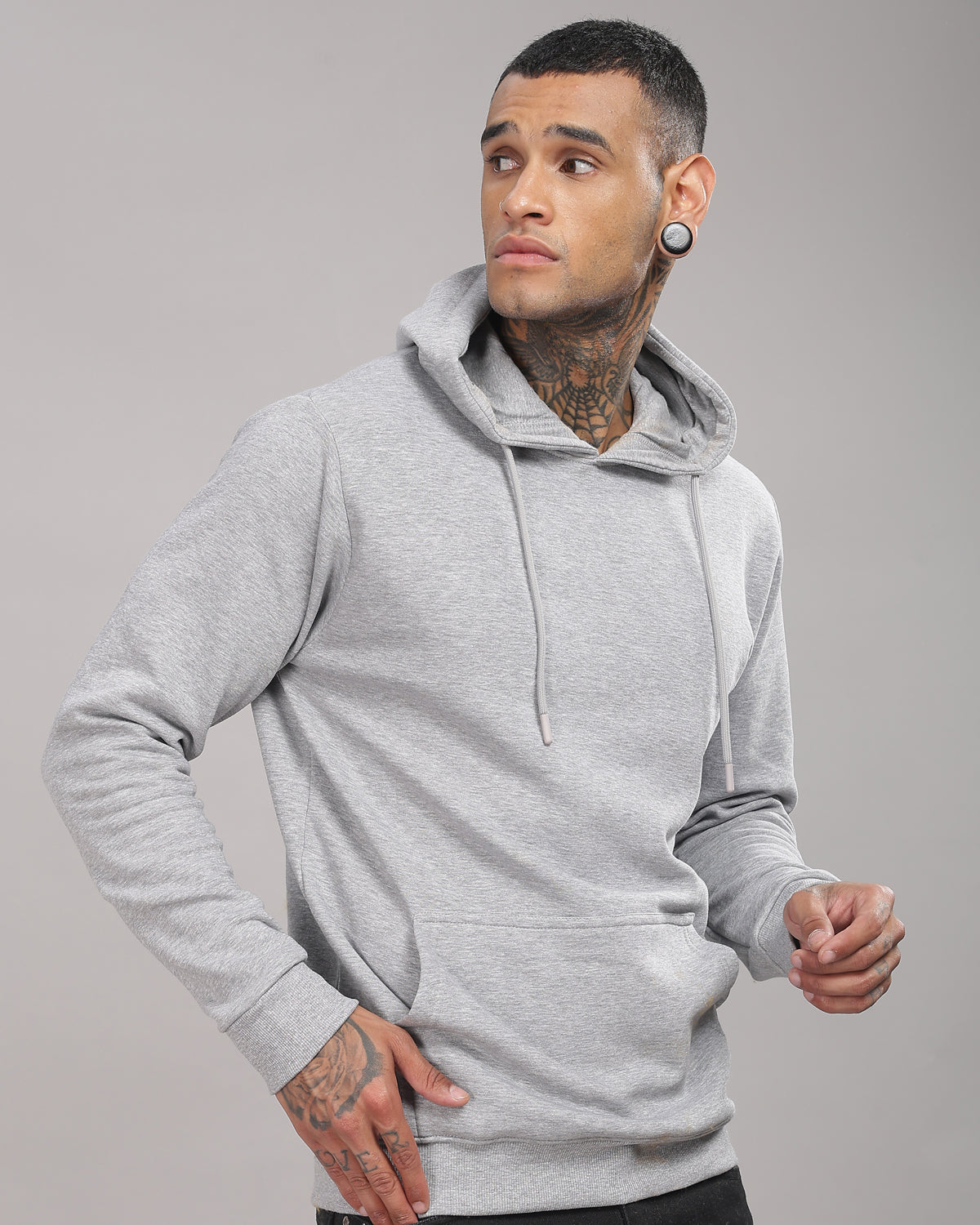 Men Grey Cotton Fleece Hoodie