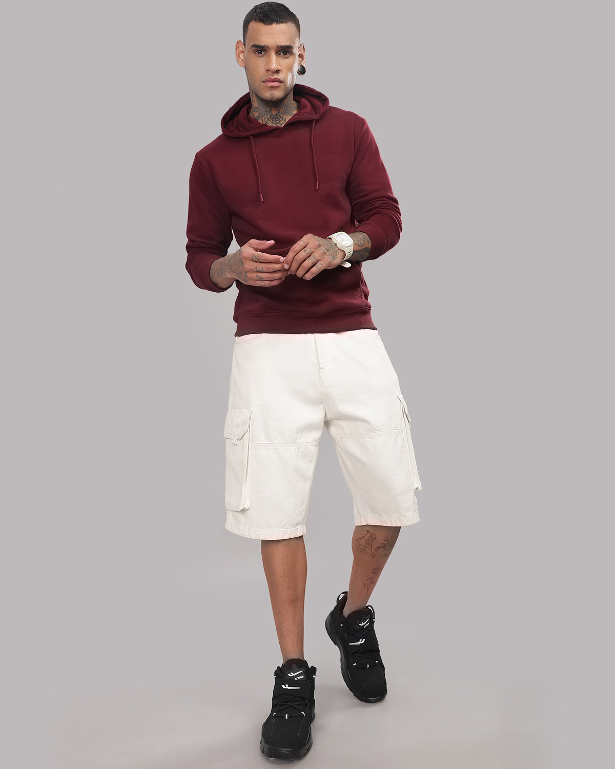 Men Maroon Printed Hoodie