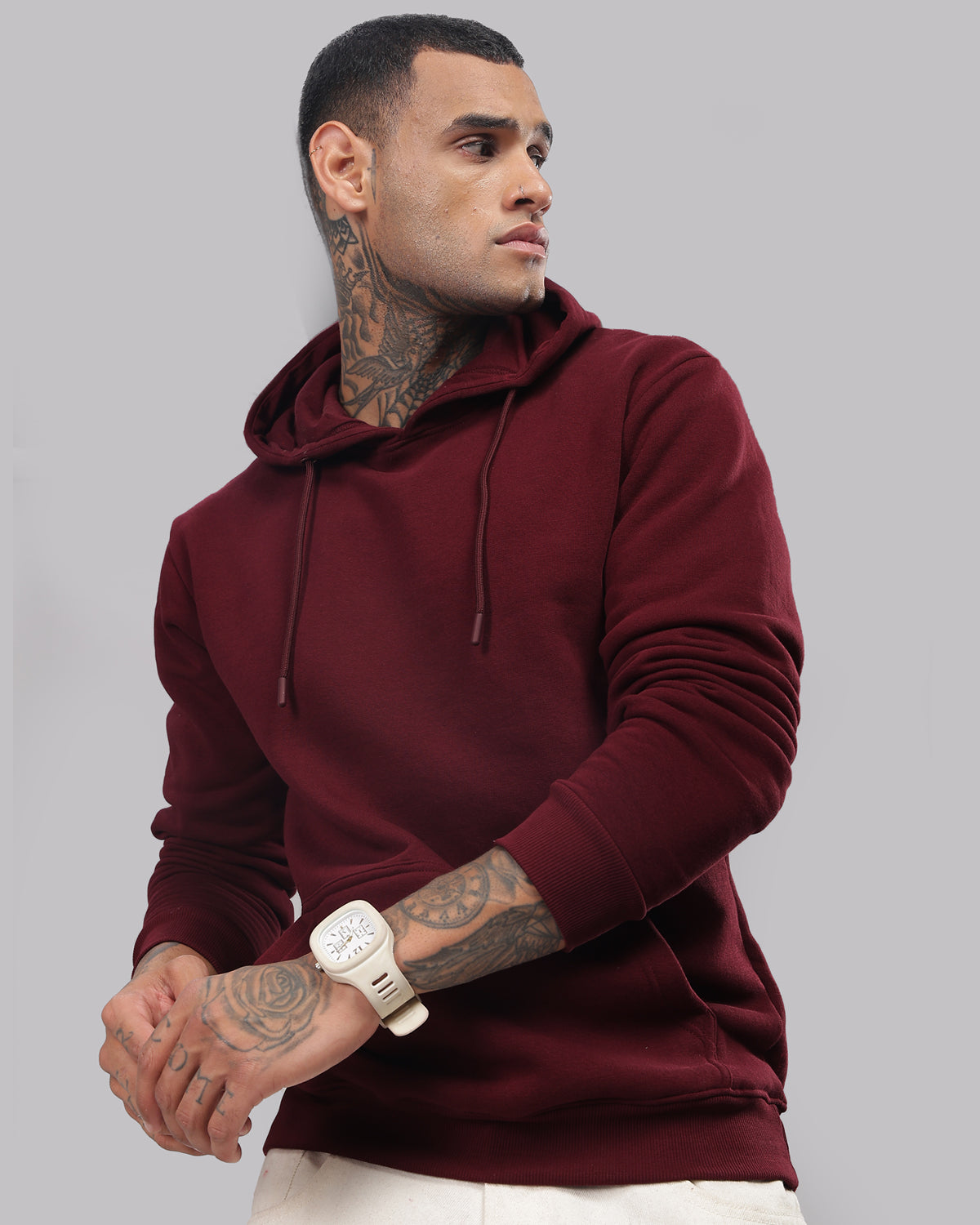 Men Maroon Printed Hoodie