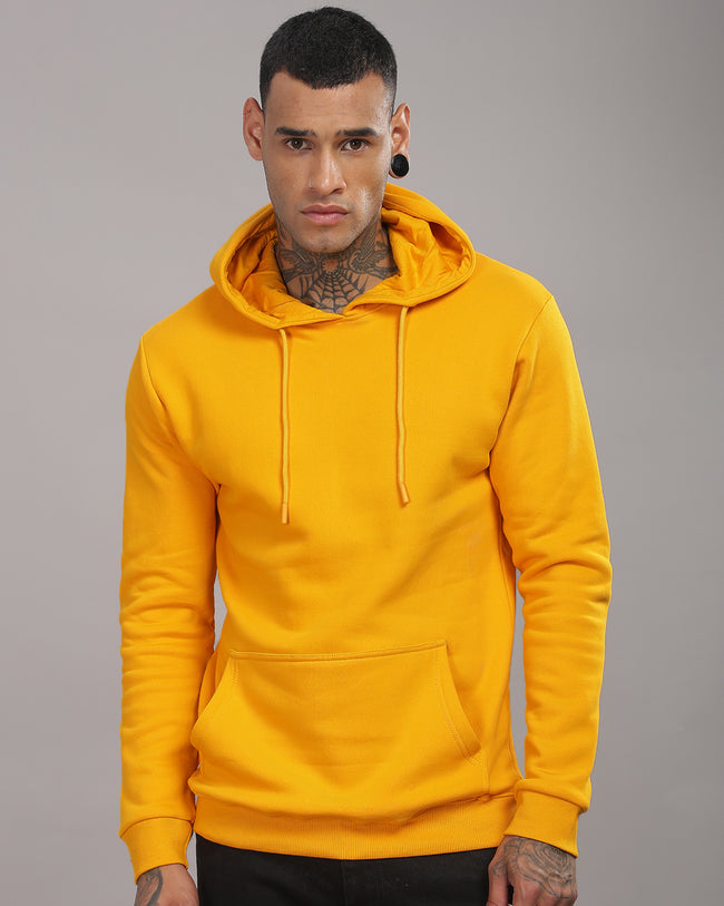 Men Mustard Printed Hoodie