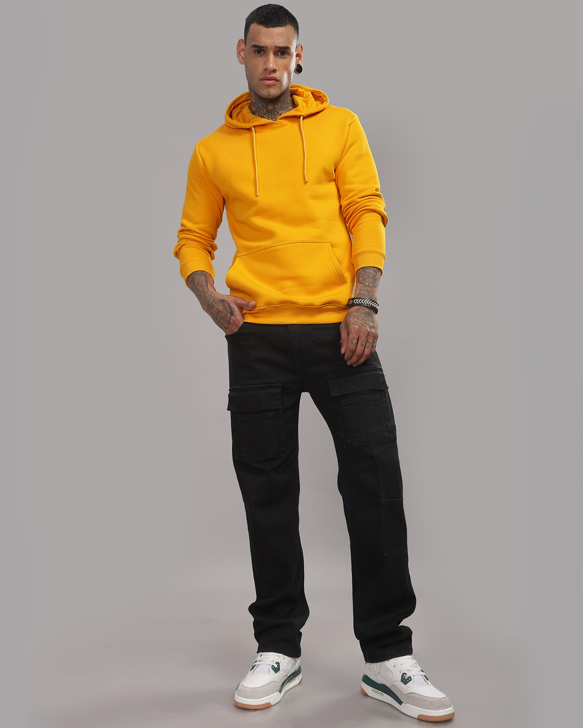 Men Mustard Printed Hoodie