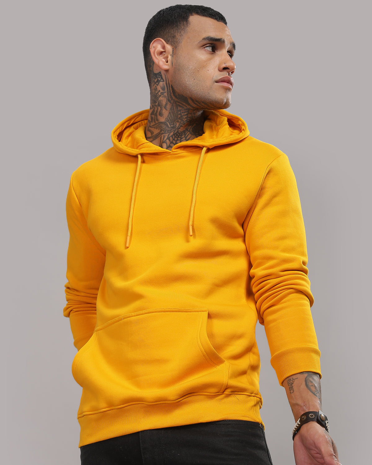 Men Mustard Printed Hoodie