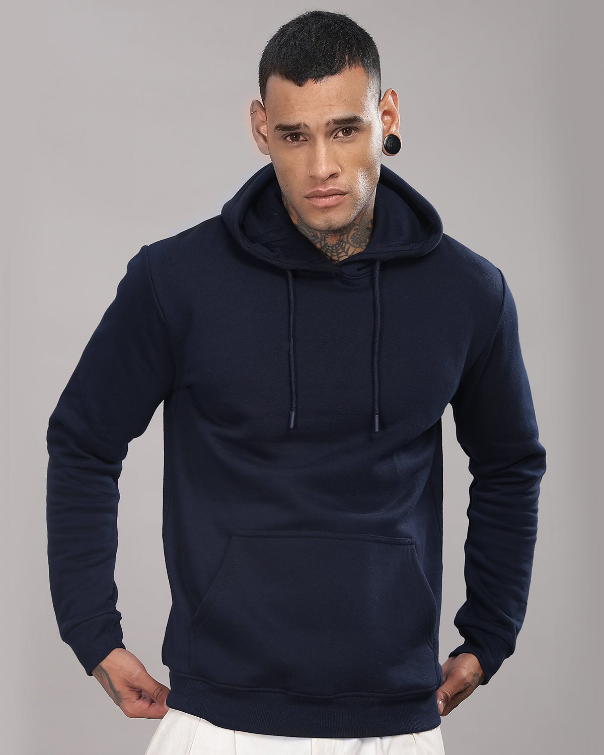 Men Navy Blue Printed Hoodie