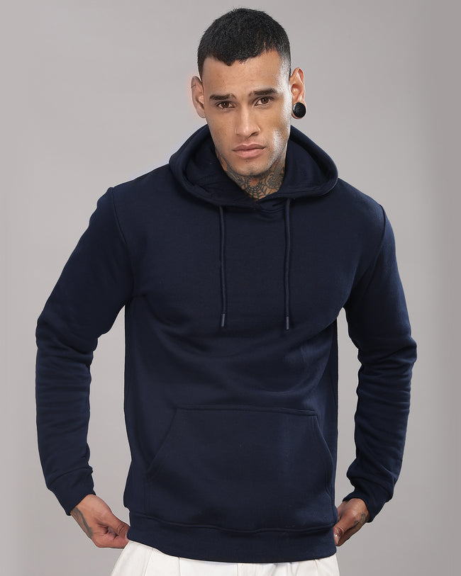 Men Navy Blue Printed Hoodie