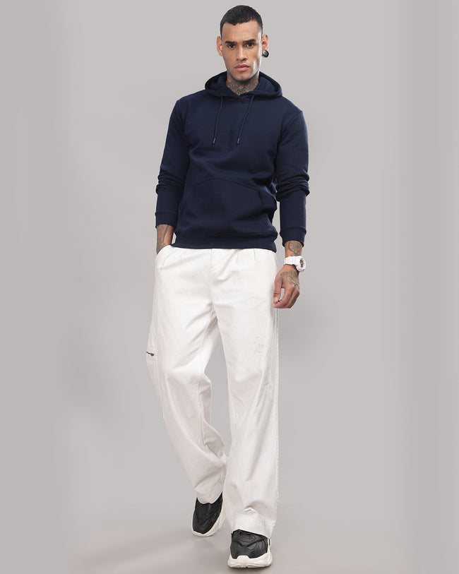 Men Navy Blue Printed Hoodie