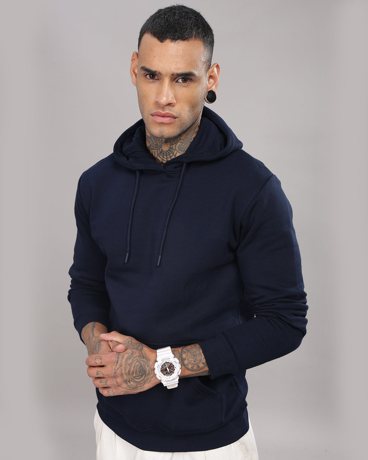 Men Navy Blue Printed Hoodie