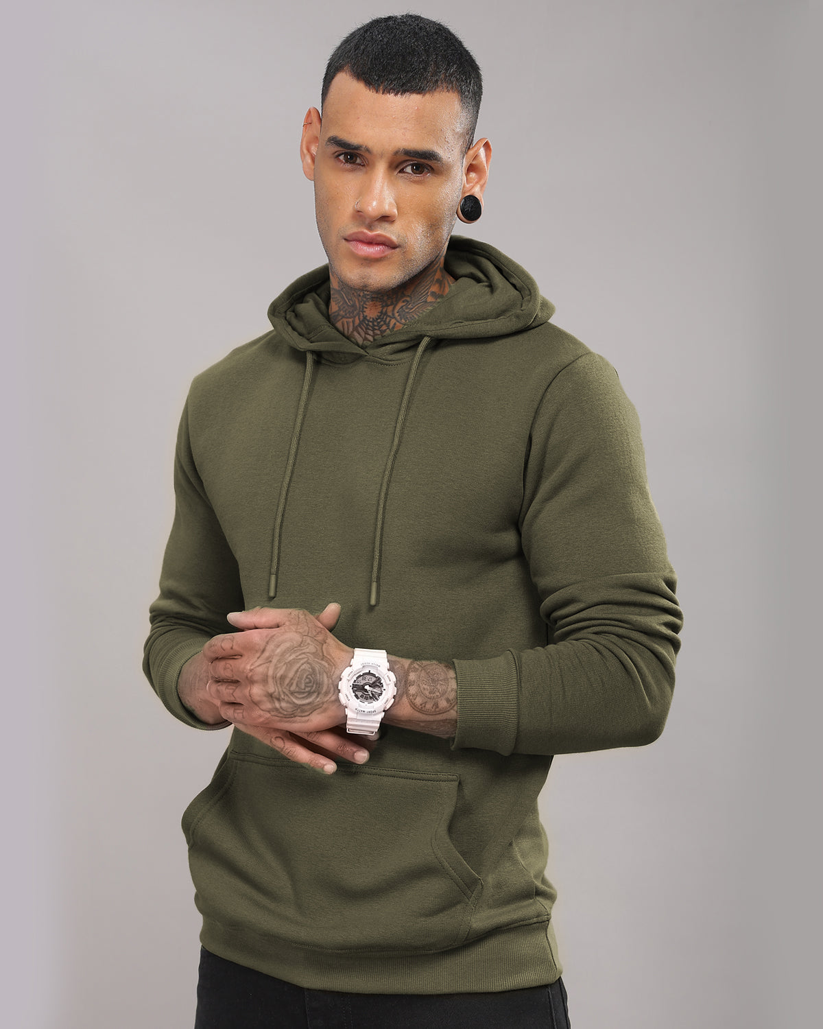 Men Olive Printed Hoodie