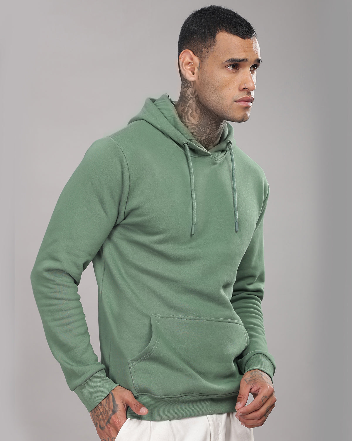 Men Green Printed Hoodie
