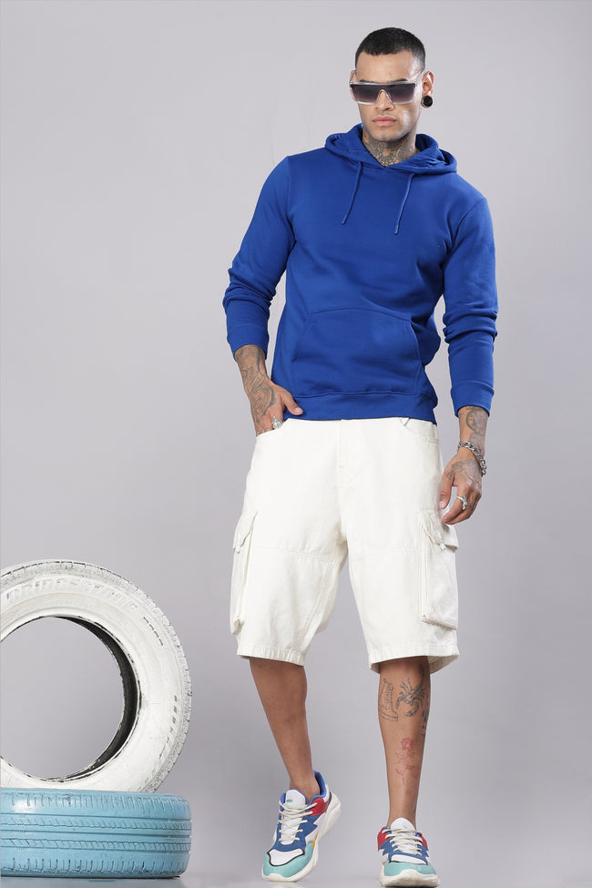 Men Royal Blue Printed Hoodie