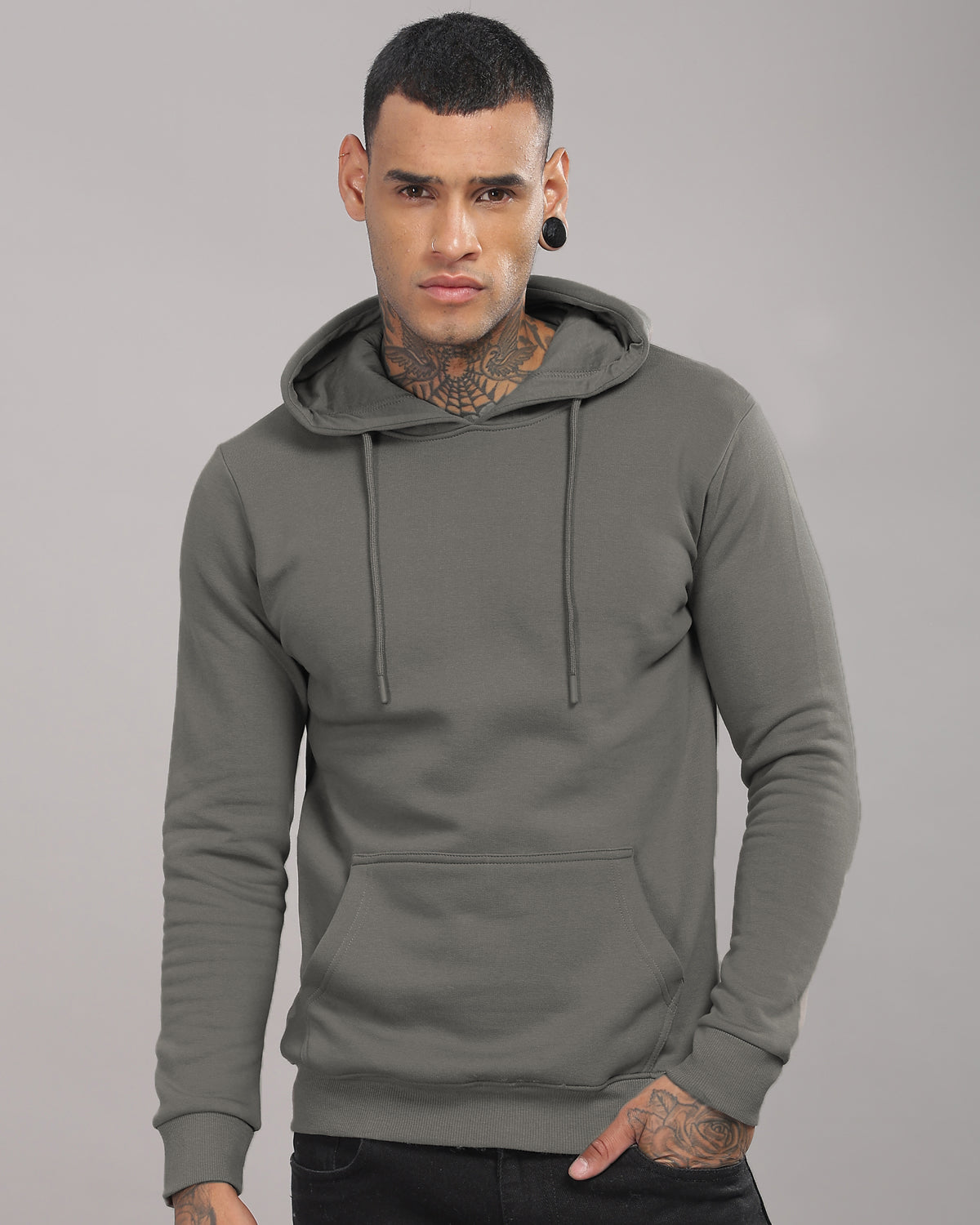Men Grey Printed Hoodie