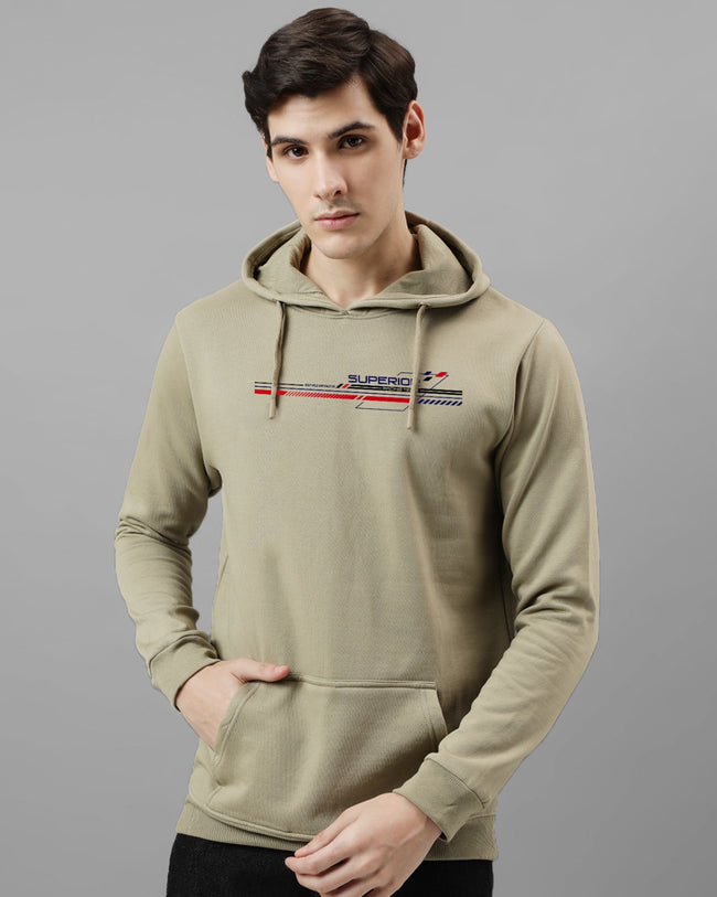 Men Beige Long Lasting Printed Hoodie