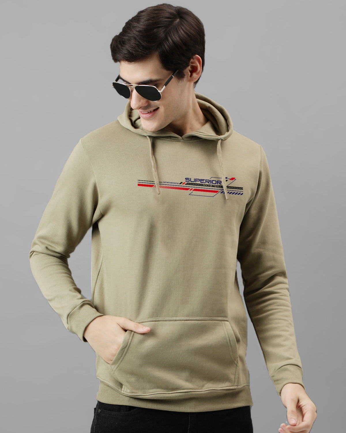 Men Beige Long Lasting Printed Hoodie