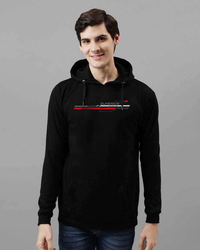 Men Black Long Lasting Printed Hoodie