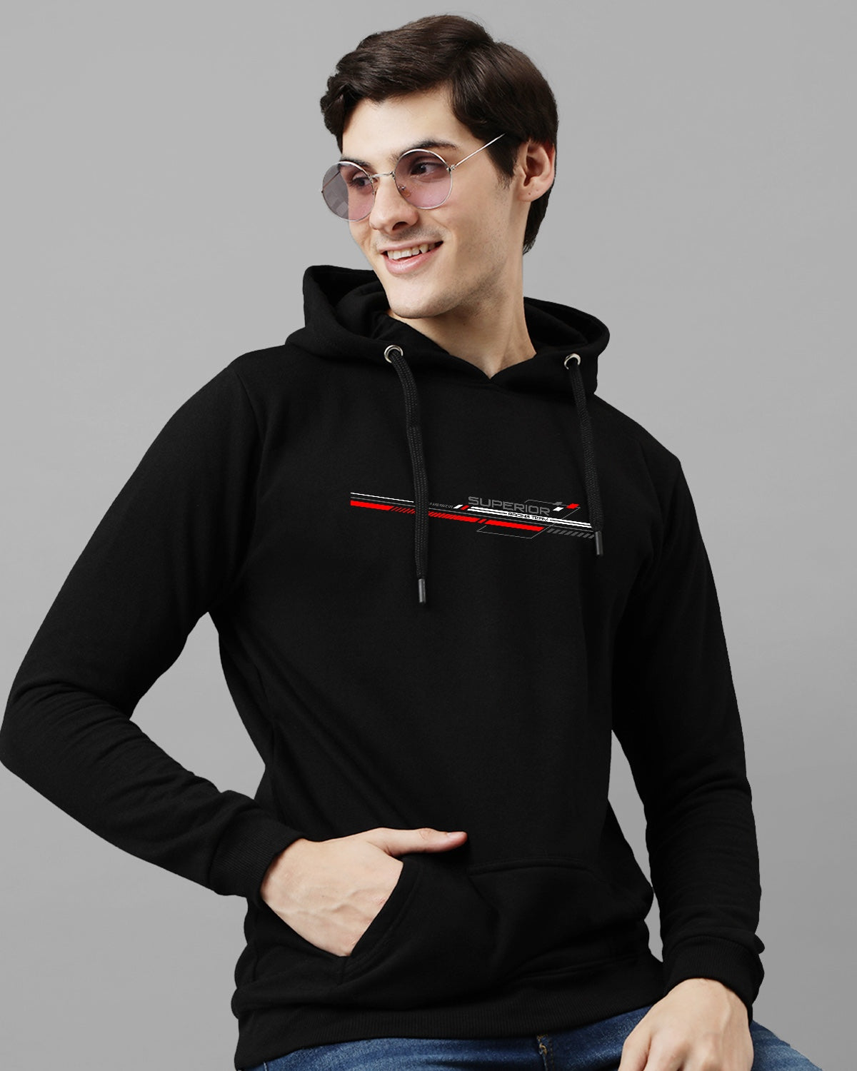 Men Black Long Lasting Printed Hoodie