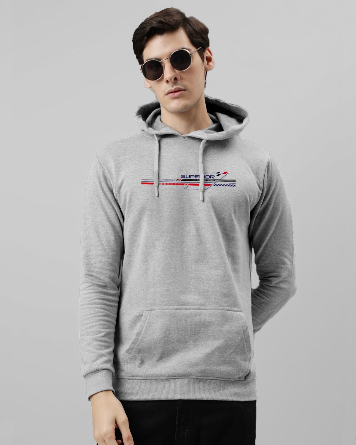 Men Grey Long Lasting Printed Hoodie