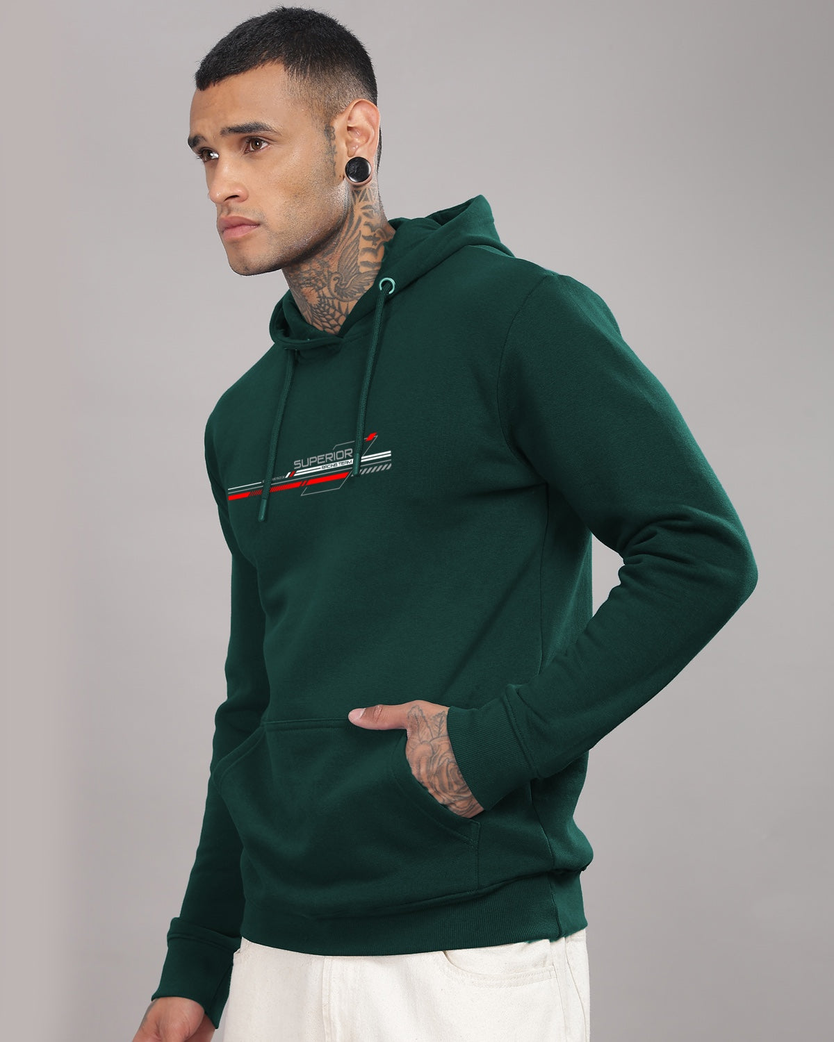 Men Green Long Lasting Printed Hoodie