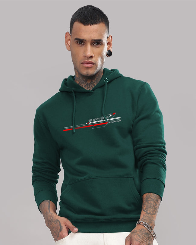 Men Green Long Lasting Printed Hoodie