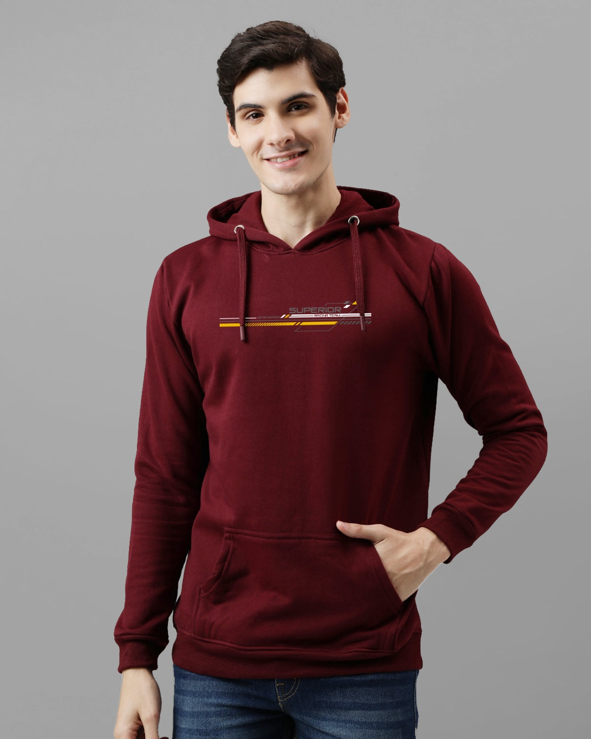 Men Maroon Long Lasting Printed Hoodie