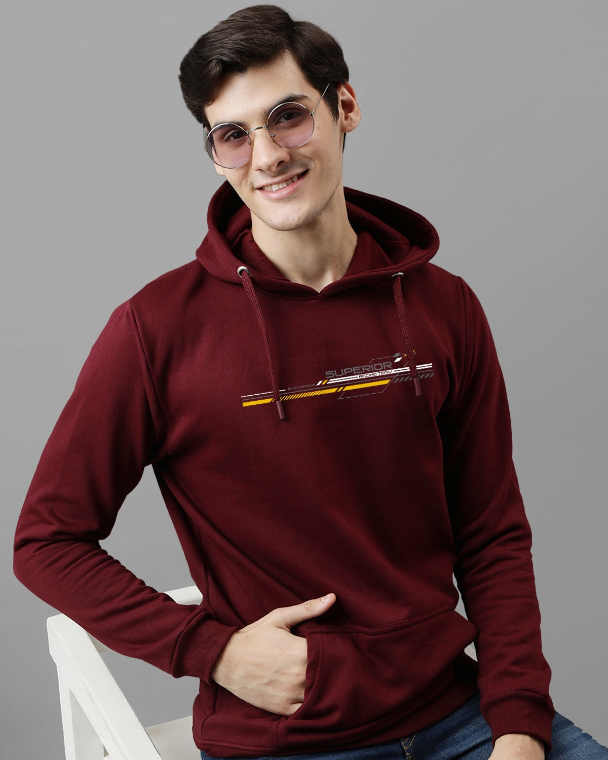 Men Maroon Long Lasting Printed Hoodie