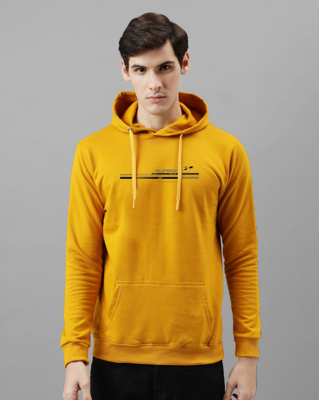 Men Mustard Long Lasting Printed Hoodie