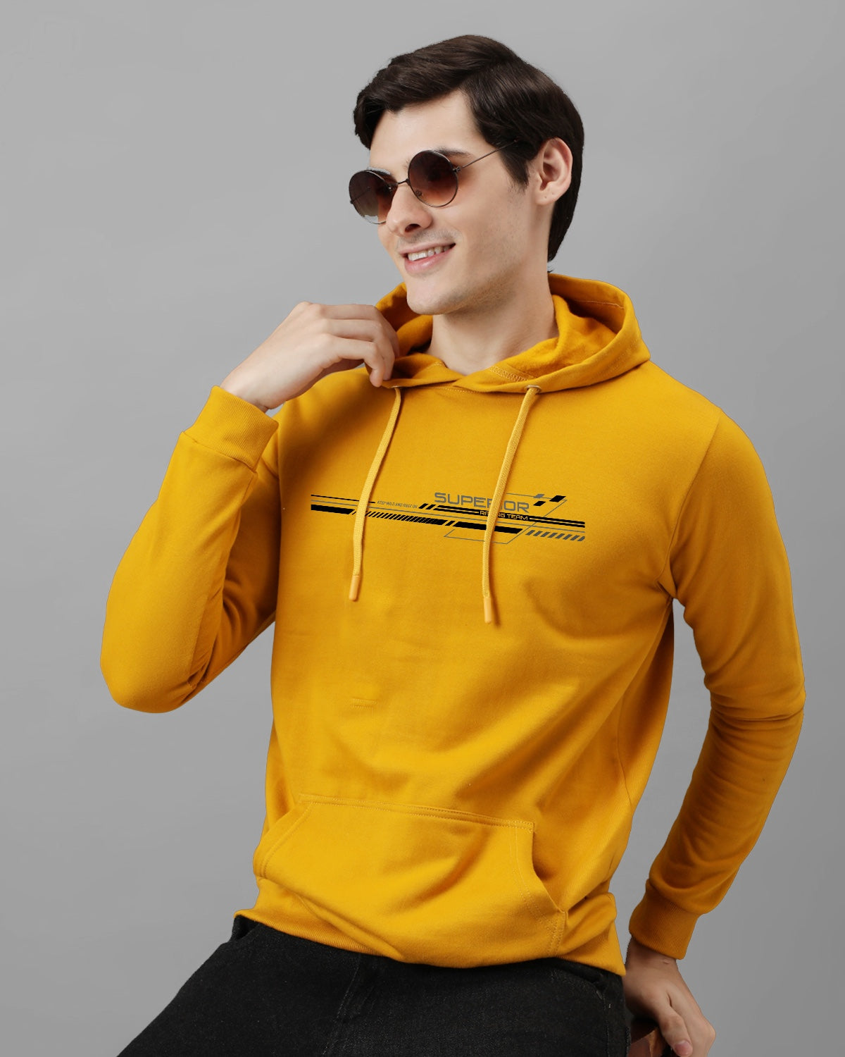 Men Mustard Long Lasting Printed Hoodie