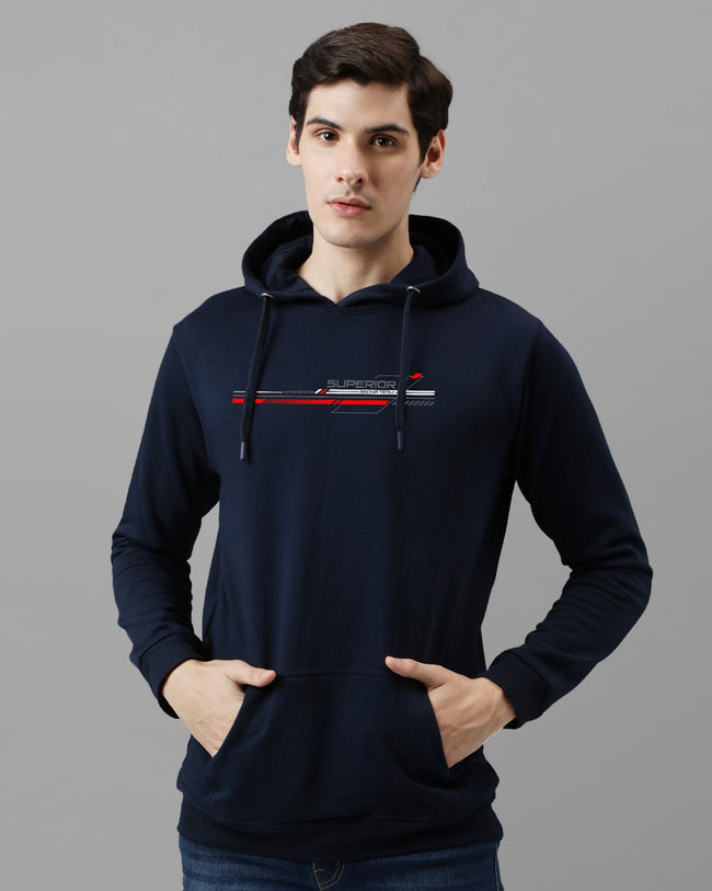 Men Navy Blue Long Lasting Printed Hoodie