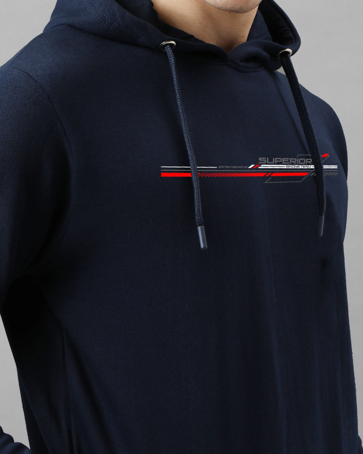 Men Navy Blue Long Lasting Printed Hoodie