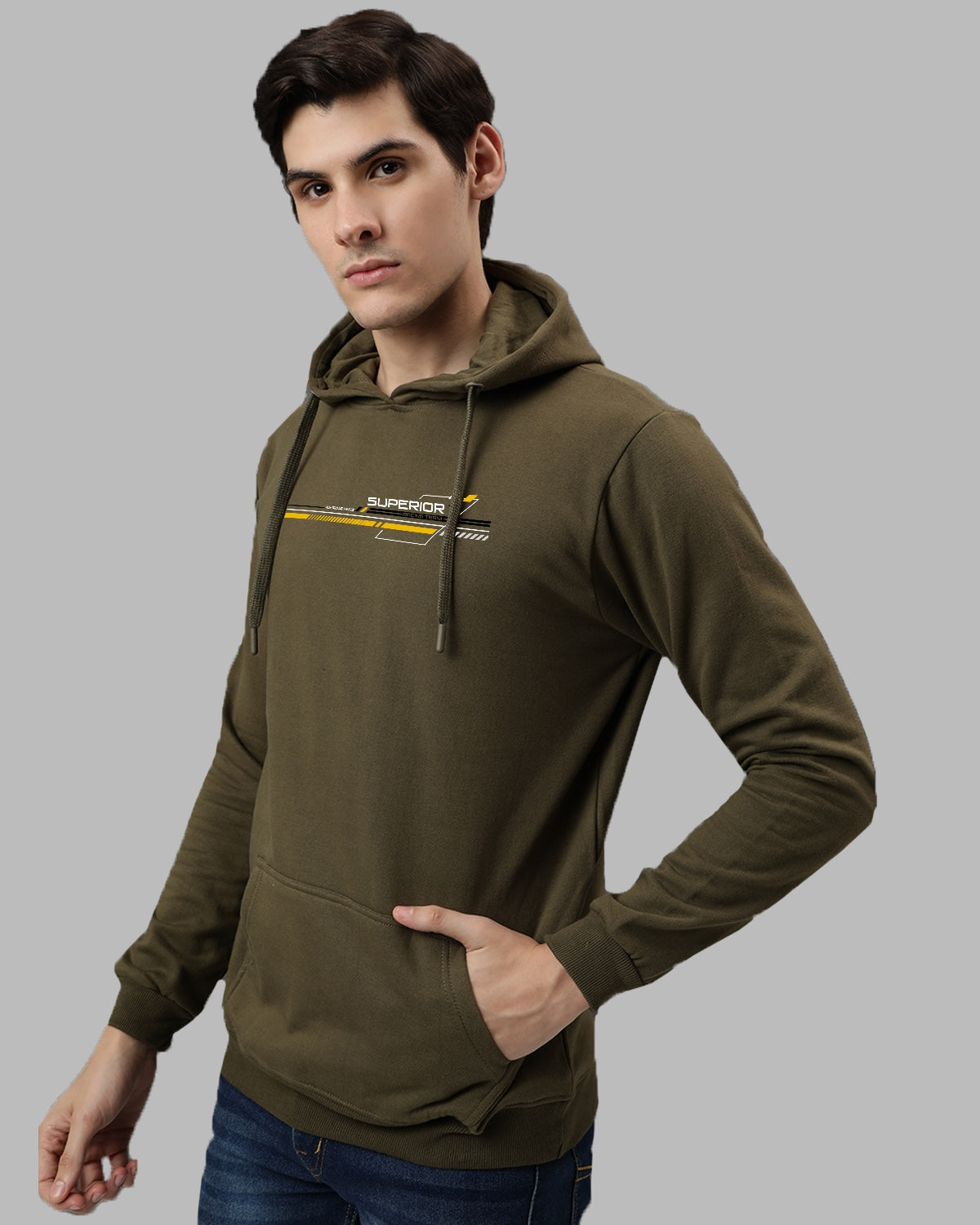 Men Olive Long Lasting Printed Hoodie