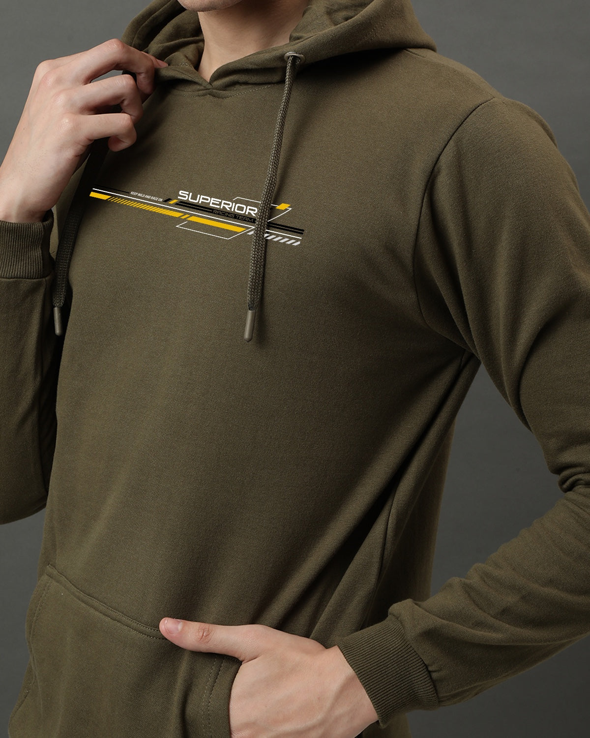 Men Olive Long Lasting Printed Hoodie