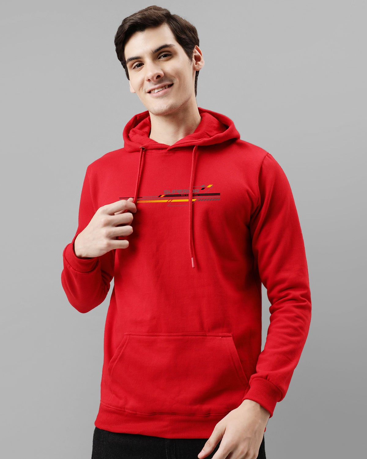 Men Red Long Lasting Printed Hoodie