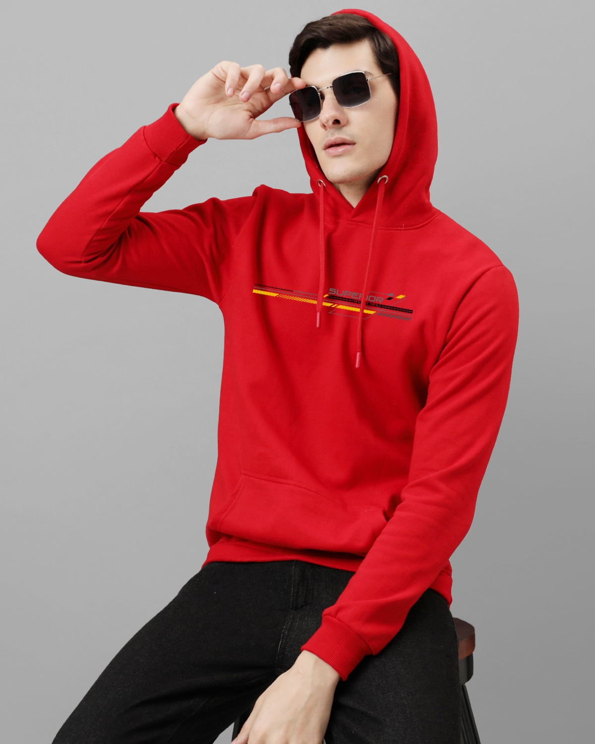 Men Red Long Lasting Printed Hoodie