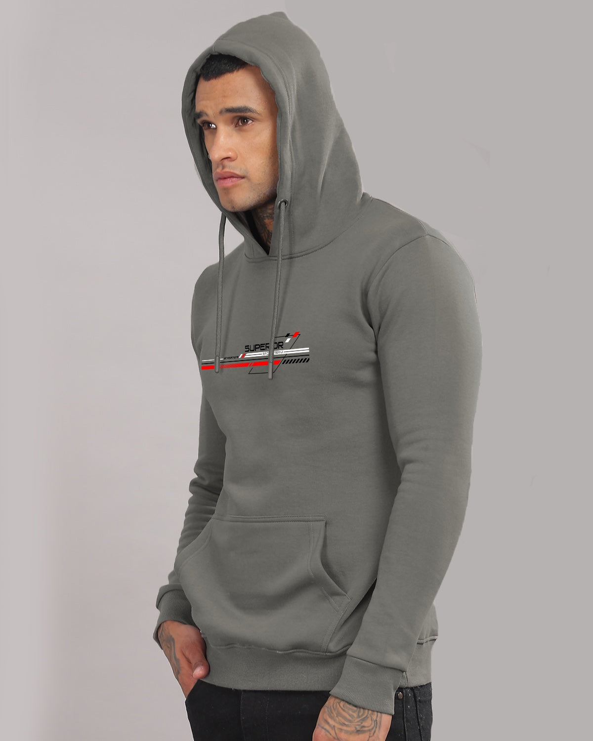 Men Grey Long Lasting Printed Hoodie